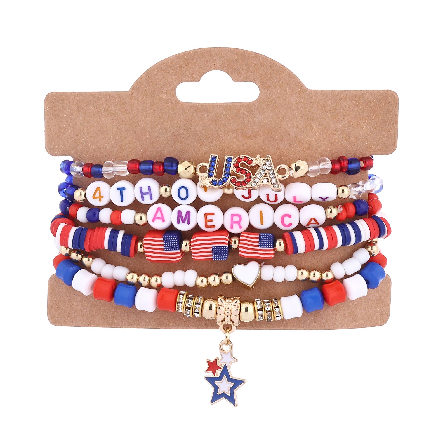 Stylish USA Flag Elastic Beaded Chain Bracelets Set 8ZA6JBR199T