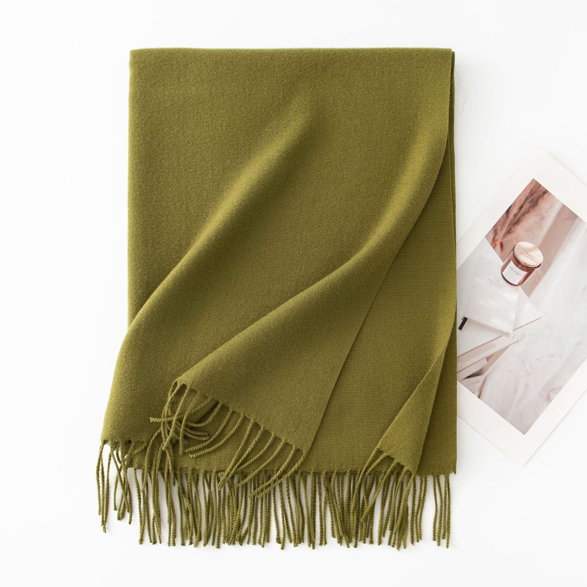 Minimalist Solid Color Tassel Scarf 6W6NSW306