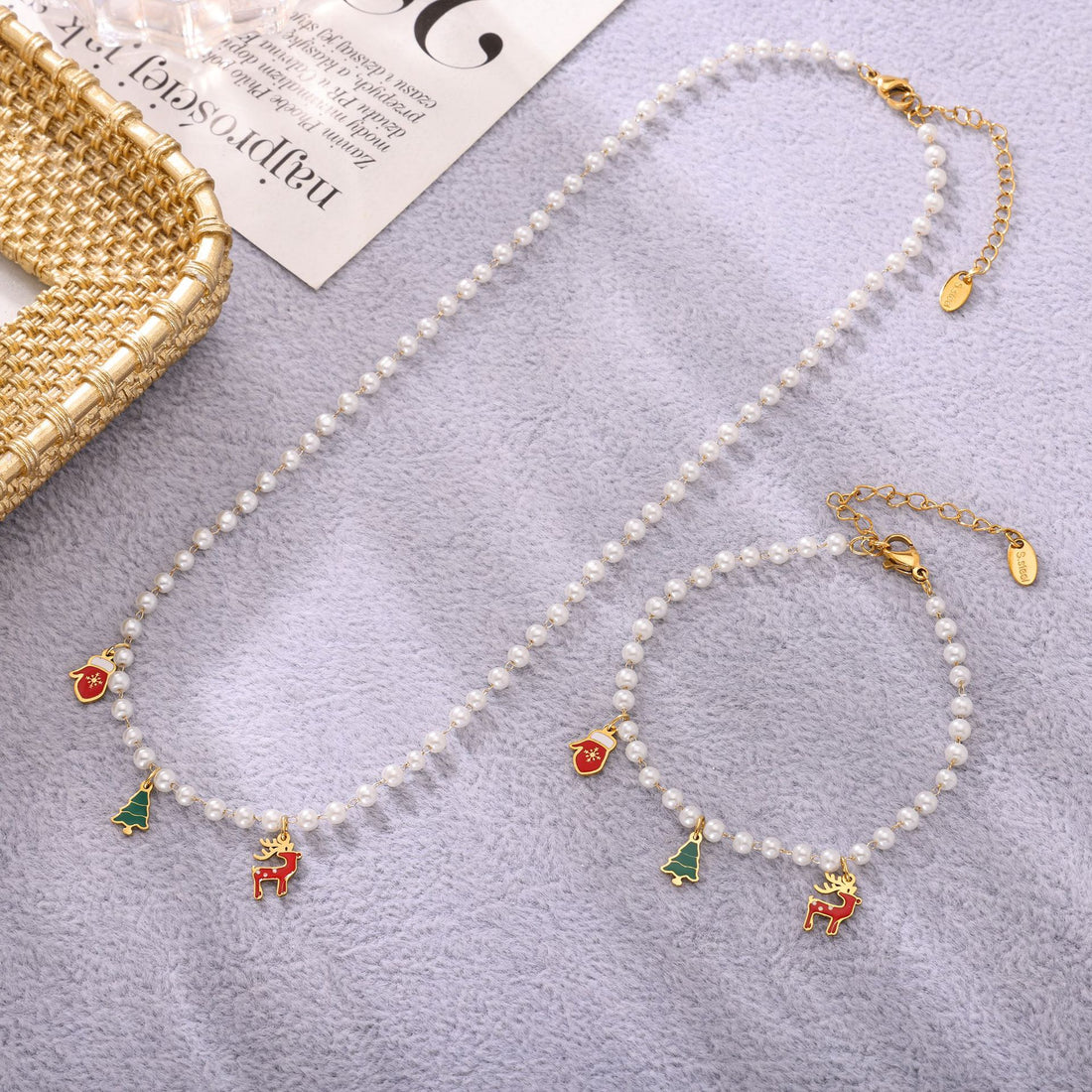 Pearl Chain Patchwork Christmas Necjklace DPJN2014