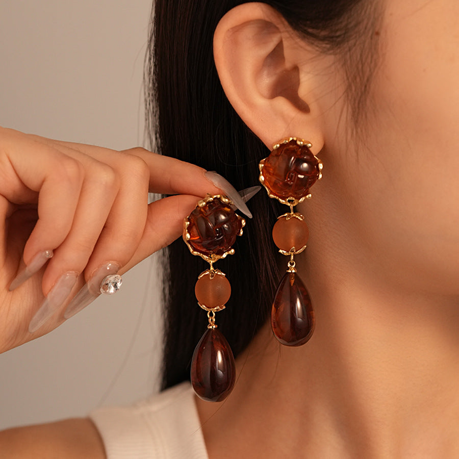 Maillard Amber Acrylic Teardrop Long Dangle Earrings 6W6JER944