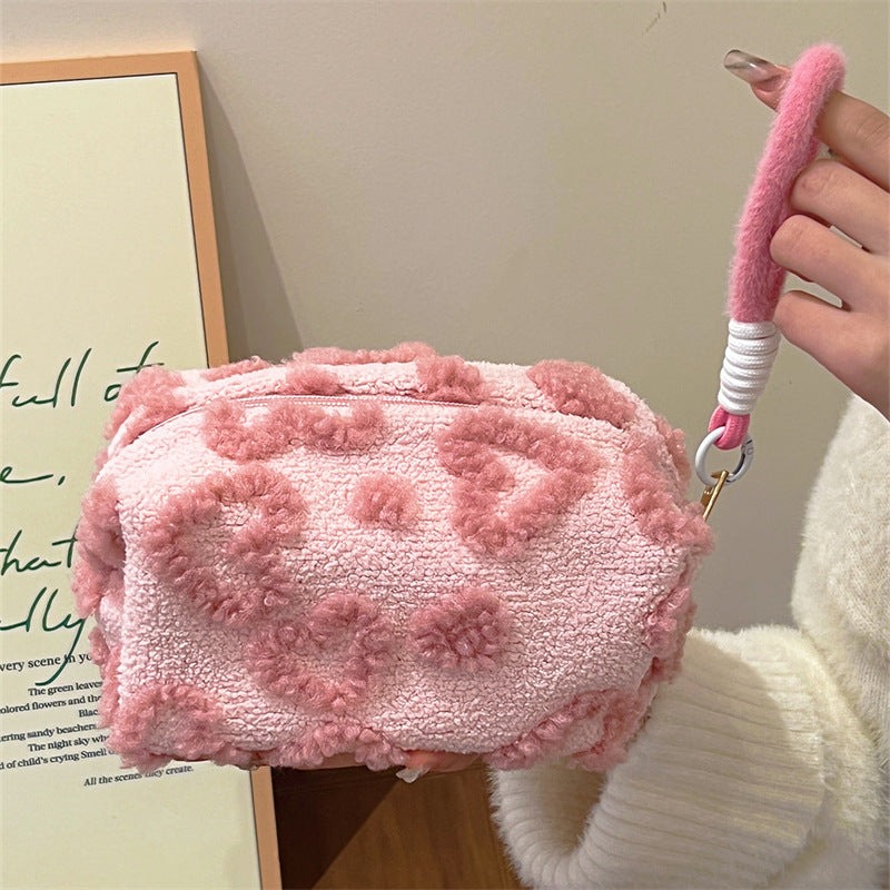 Sweet Plush Heart Large Capacity Cosmetic Bag 6S5CO114