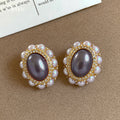 Elegant Gold Bezel Pearl Geometric Earrings 6W6JER772