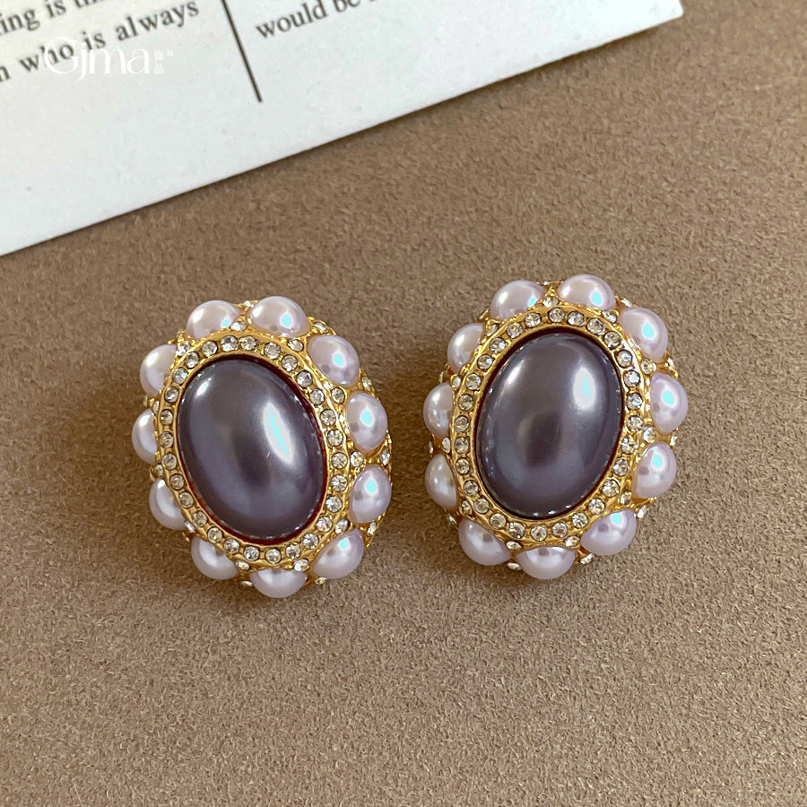 Elegant Gold Bezel Pearl Geometric Earrings 6W6JER772