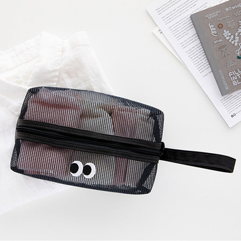 Cute Eye Embroidery Mesh Hollow Makeup Bag MK2BW6S10BOB119