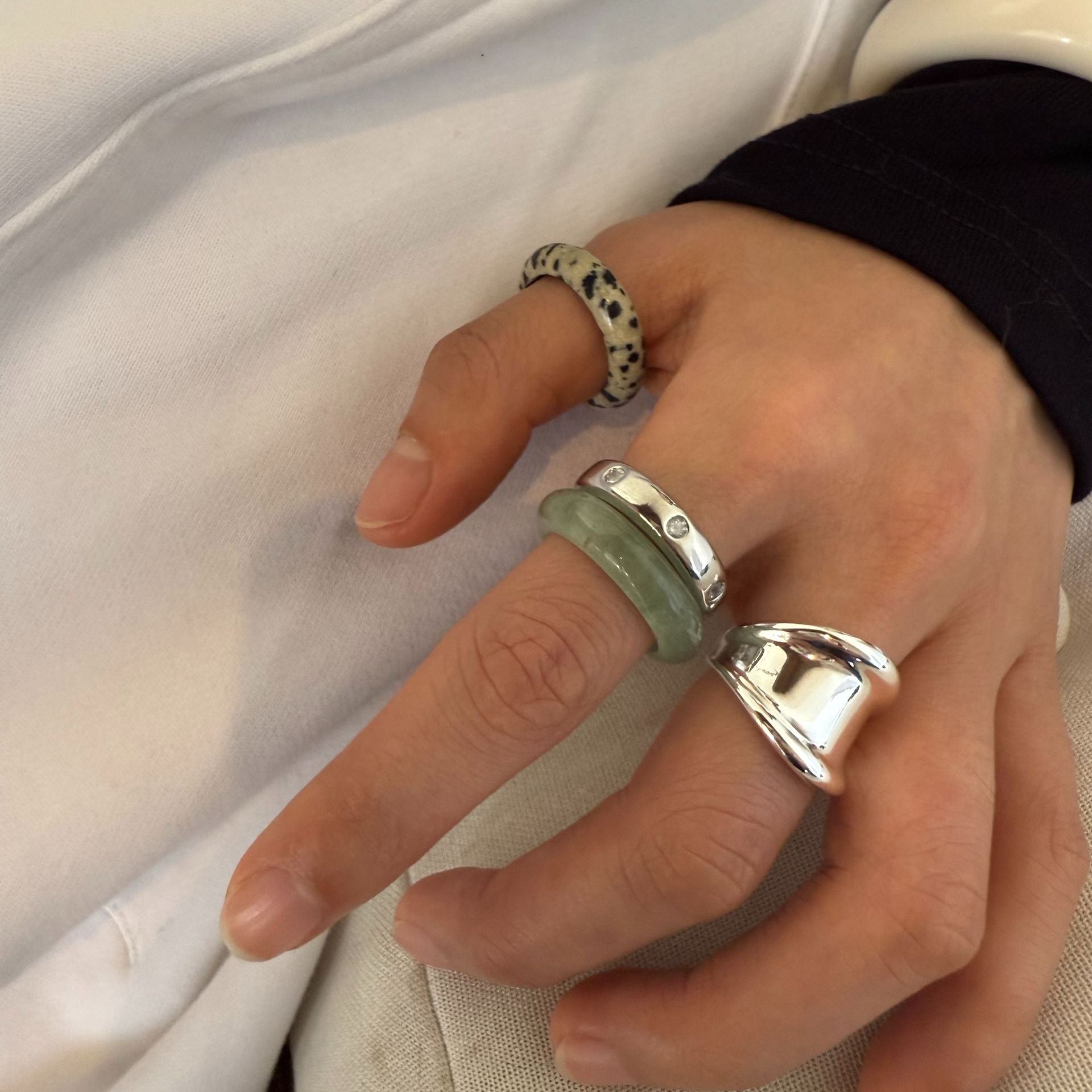 Vintage Natural Stone Stackable Finger Ring 6W6JRG297