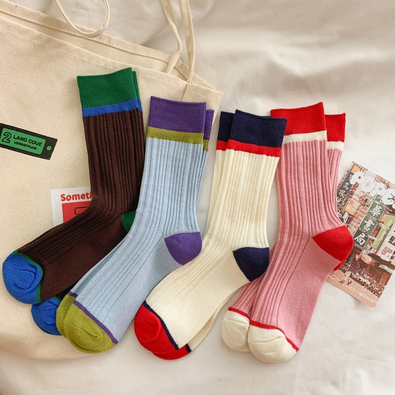 Simple Color Block Striped Soft Slouchy Socks 6W8FSO713