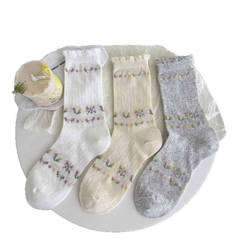 Floral Print Hollow Socks - DippedShop Wholesale - #8579