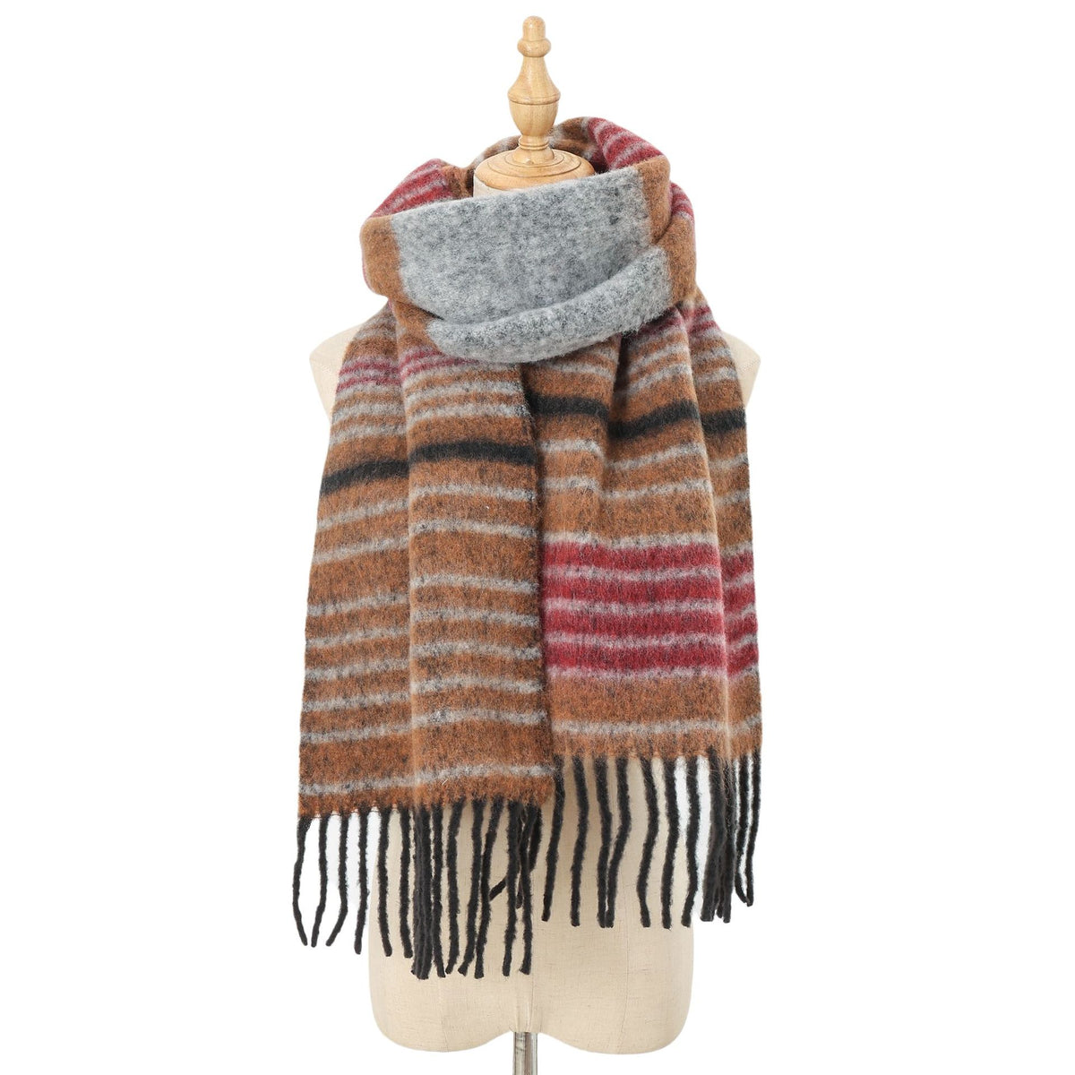 Striped Mohair Tassel Scarf - DippedShop Wholesale - #3155