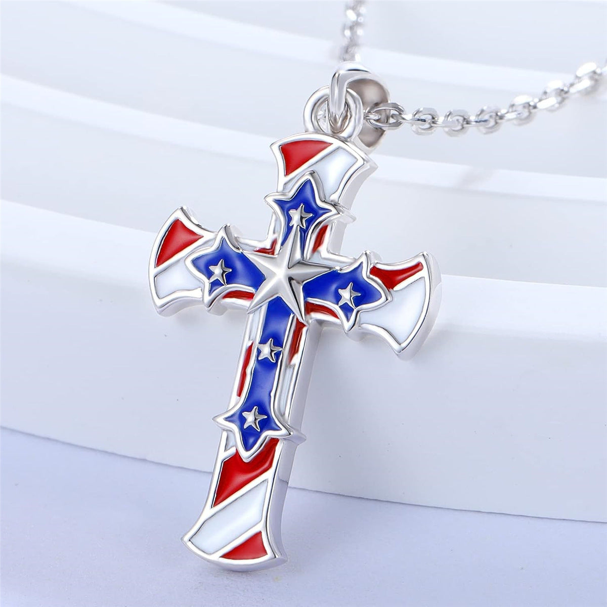 Trendy USA Flag Cross Pendant Choker Necklace 8ZA6JNC294L
