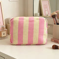 Simple Color Block Striped Corduroy Cosmetic Bag 6S5CO105