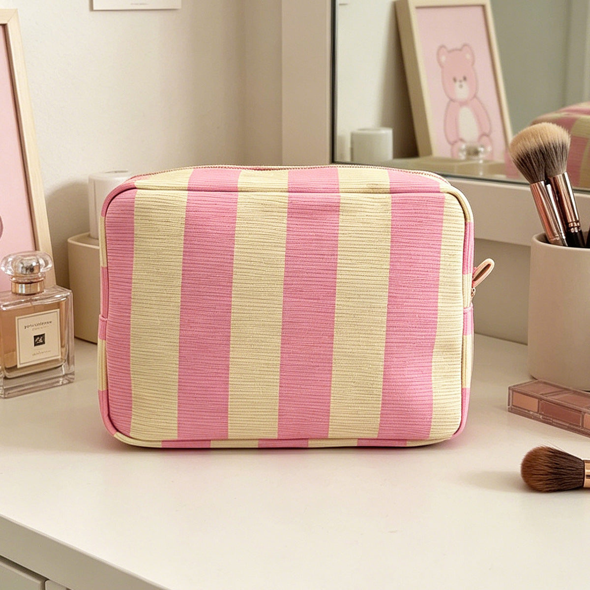 Simple Color Block Striped Corduroy Cosmetic Bag 6S5CO105