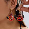 Halloween Rhinestone Pumkin Bat Pendant Dangle Earrings 6W6JER552