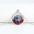 Retro USA Flag Pattern Round Pendant Chain Necklace 8ZA6JNC278T