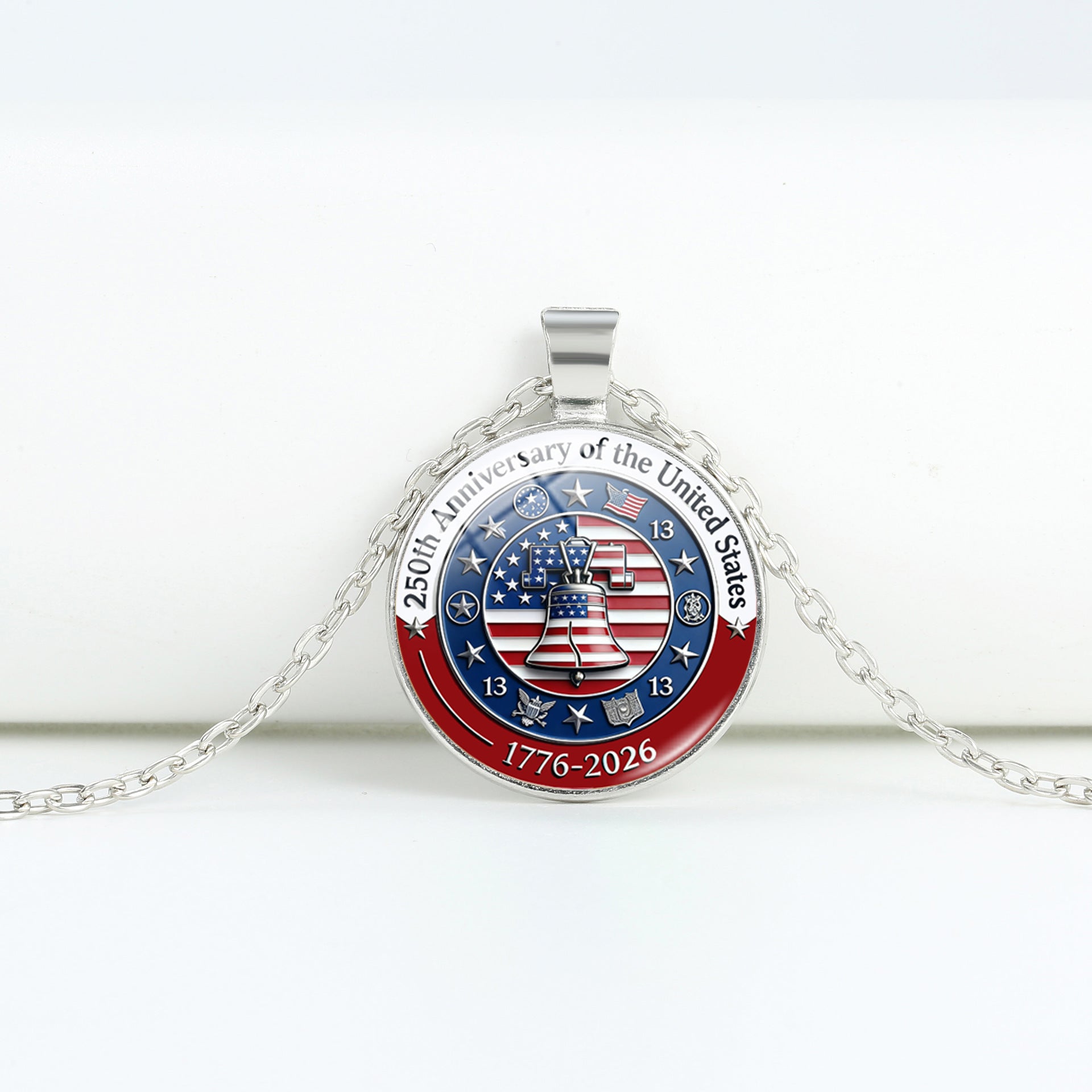 Retro USA Flag Pattern Round Pendant Chain Necklace 8ZA6JNC278T