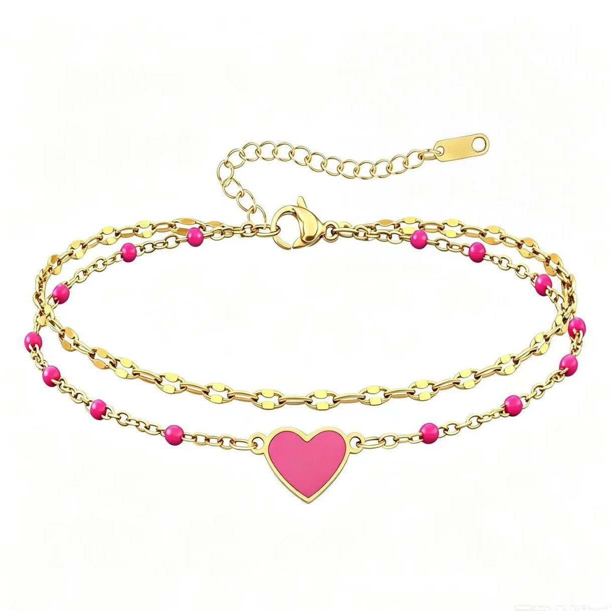 Cute Enamel Gold Plated Heart Charm Beaded Bracelet 6W6JBR381