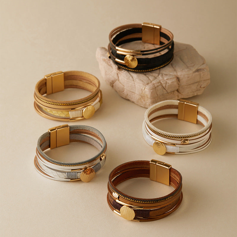 Vintage Layered PU Leather Bracelets DP25B597