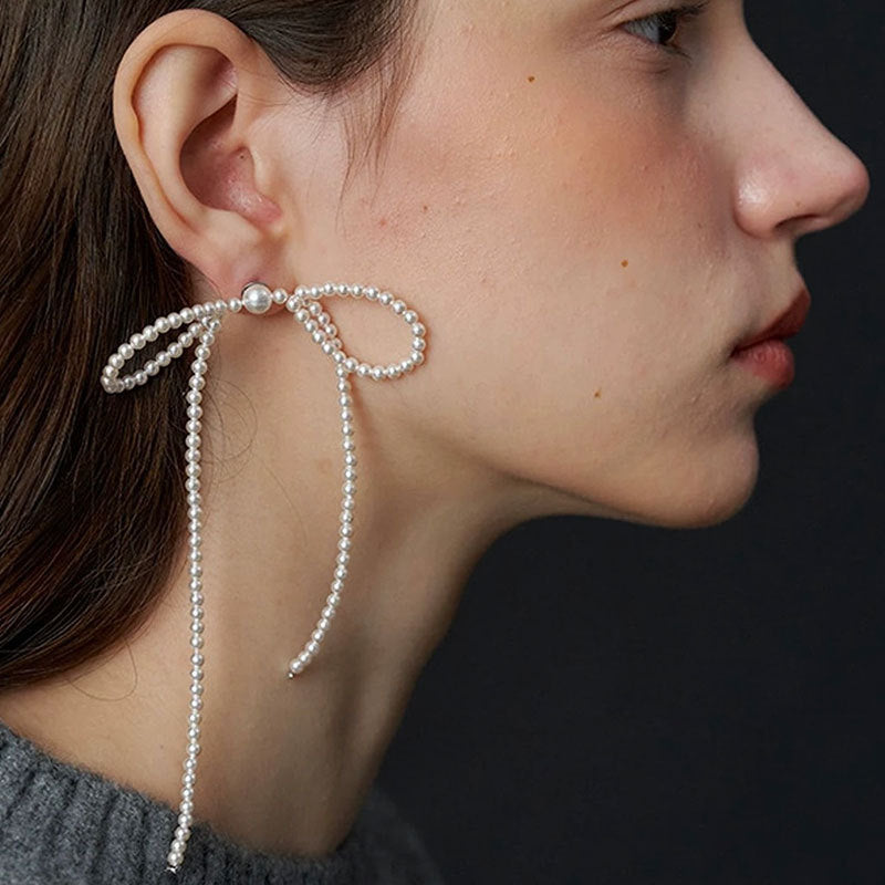 Pearl Bow Knot Dangle Earrings - DippedShop Wholesale - #6963