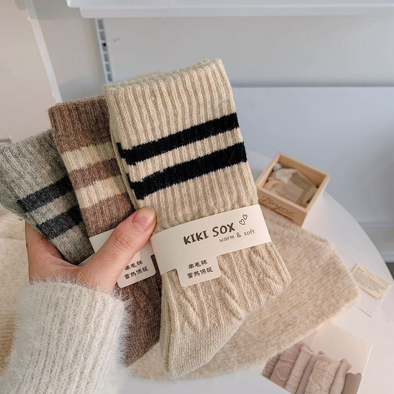 Fall Warm Cable Knit Striped Crew Socks 6W8FSO712