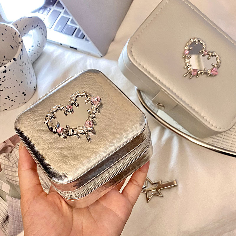 Trendy Heart-Shape Mirror Portable Jewelry Box 6H13HSJ154