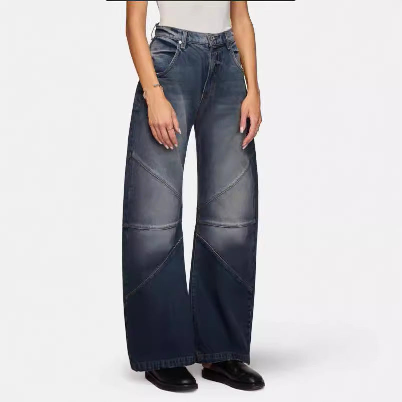 Trendy Pleated Splice Straight Leg Baggy Jeans DP25G696