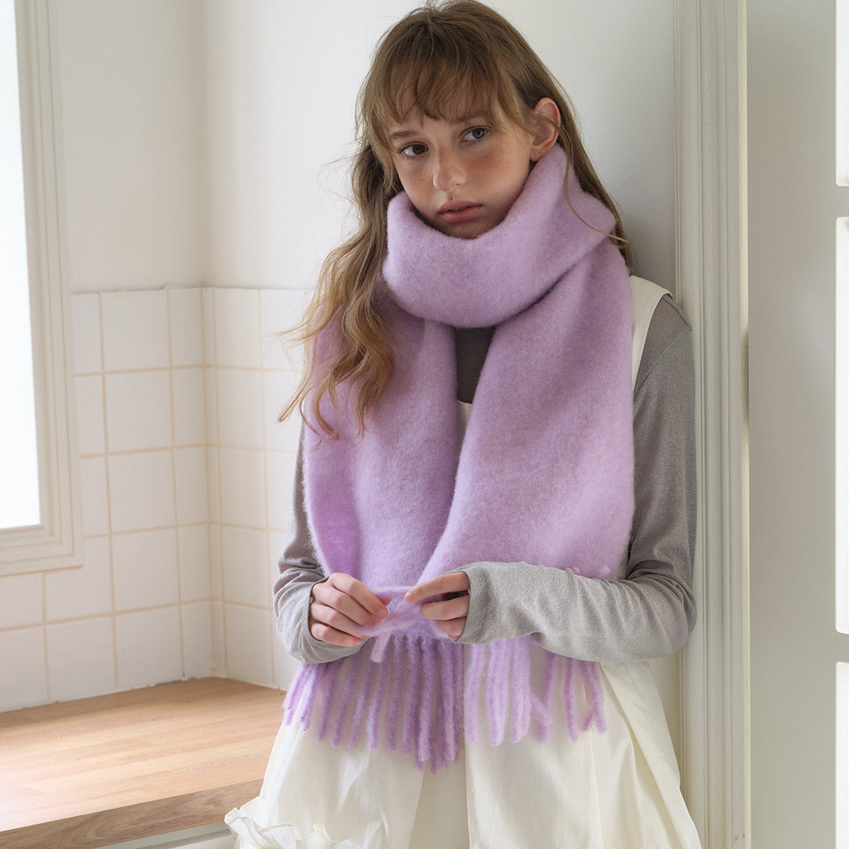 Warm Solid Color Wool Blend Knit Scarf 6W6NSW256