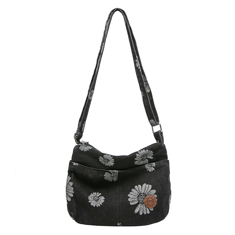 Vintage Daisy Print Denim Shoulder Crossbody Bag 6W10BBG2371
