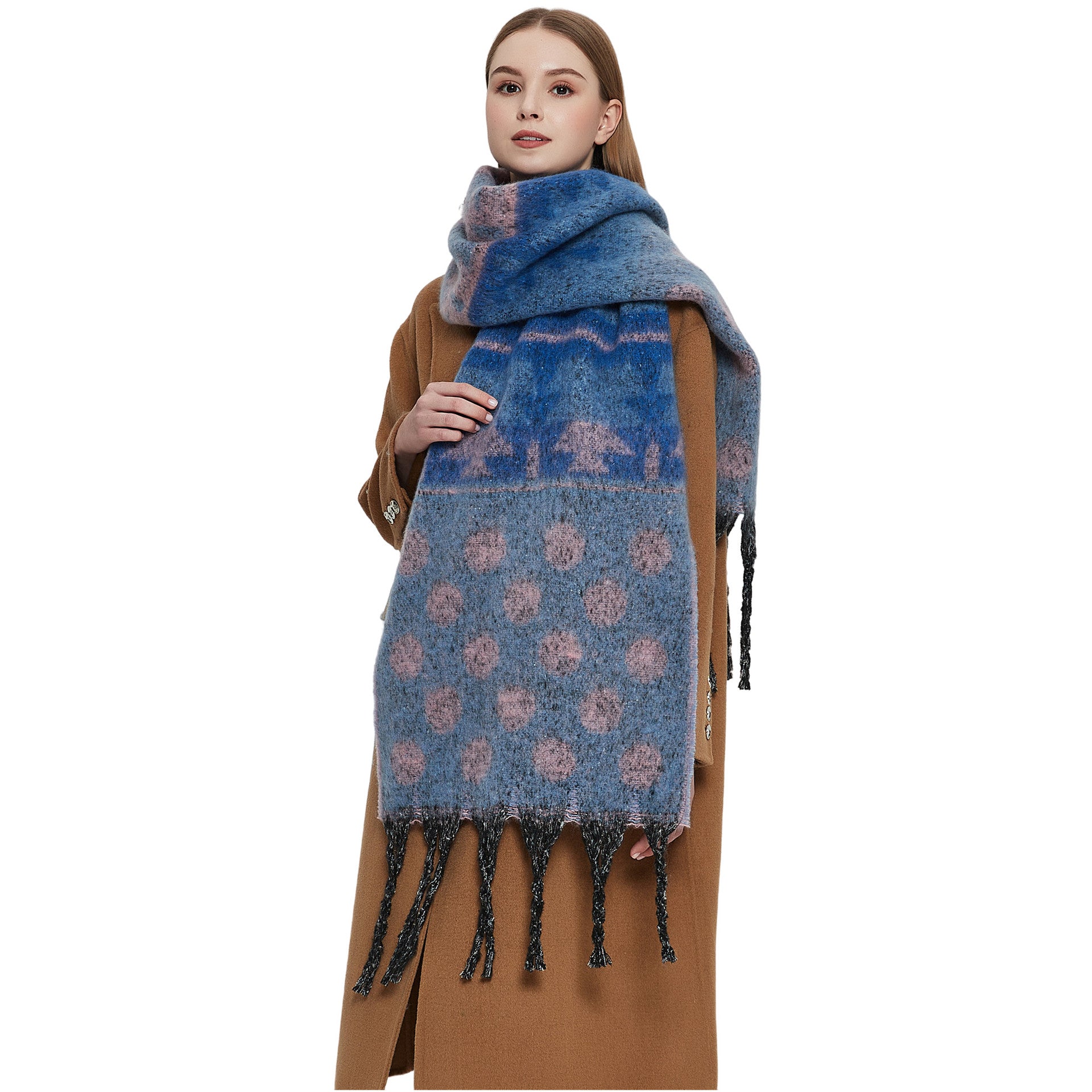 Contrast Color Print Tassel Scarves DPKS1014