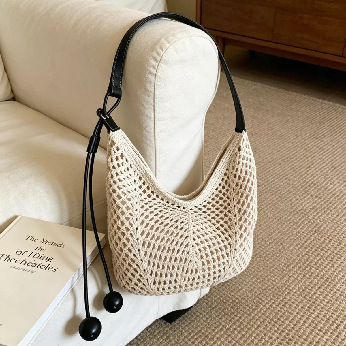 Minimalist Solid Color Hollow Hand-Woven Handbag MK2BCR6W10BBG18
