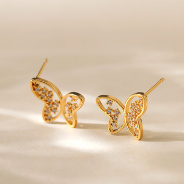 Hellow Out Zircon Butterfly Stud Earrings DPJE1217