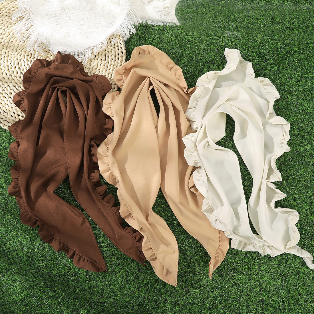 Solid Color Ruffled Headscarf - DippedShop Wholesale - #6131