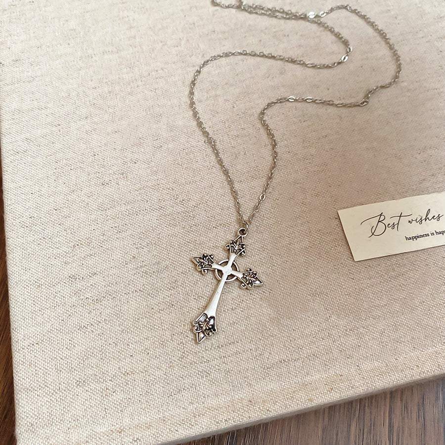 Elegant Gold Plated Rhinestones Cross Pendant Necklace 6W6JNC974