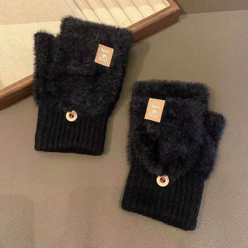 Faux Fur Convertible Fingerless Gloves - DippedShop Wholesale - #3107