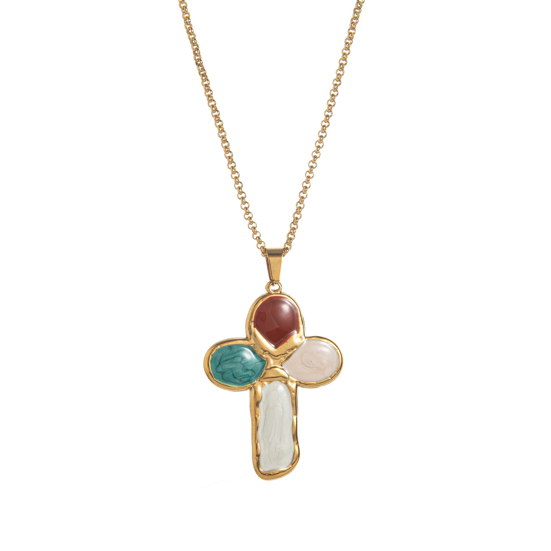Vintage Enamel Drip Cross Pendant Necklace 6W6JNC411L