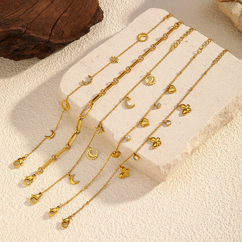 Minimalist Cubic Zirconia Gold Plated Chain Bracelet 6W6JBR522