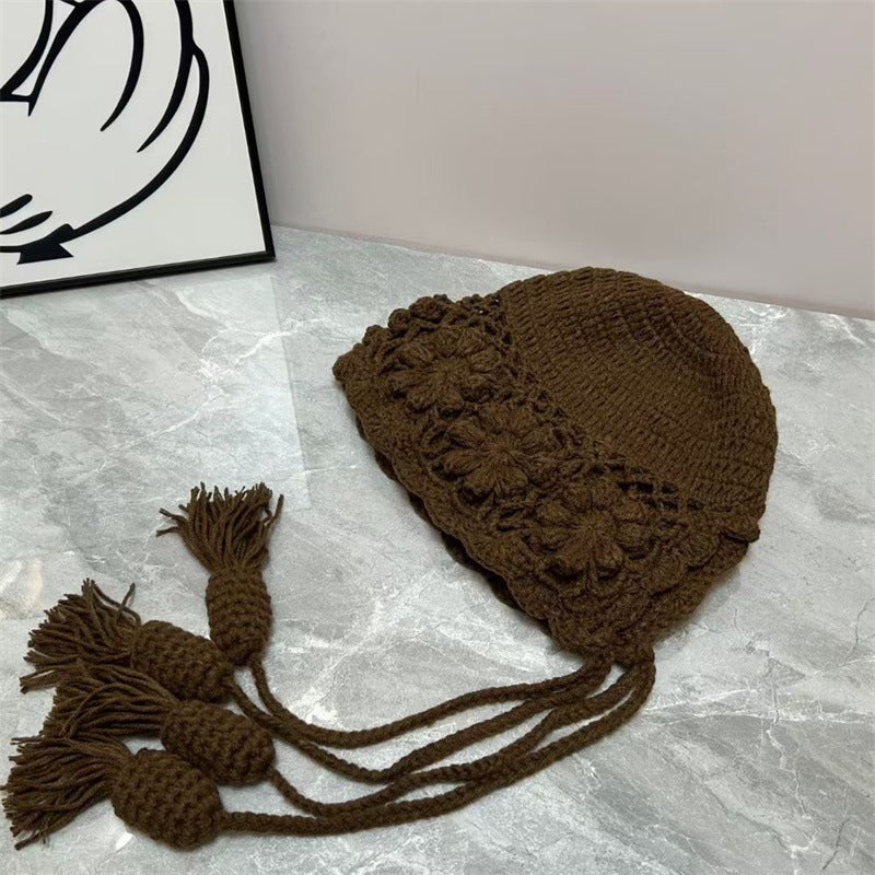 Floral Ear Flaps Knit Beanie - DippedShop Wholesale - #9219
