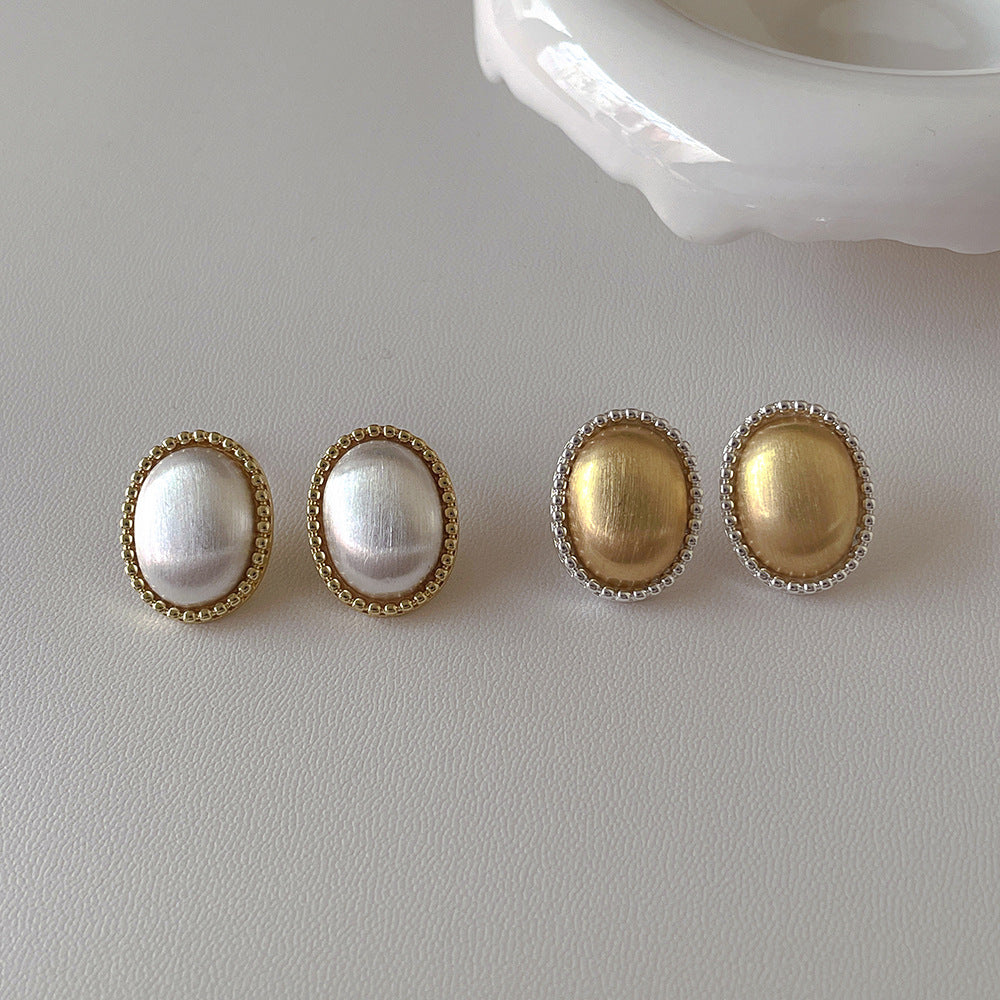 Oval Vintage Matta Simple Stud Earrings DPJE1831