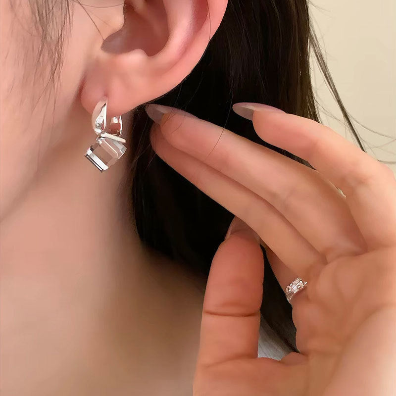 Minimlaist Blue Cube Dangle Hoop Earrings 6W6JER596
