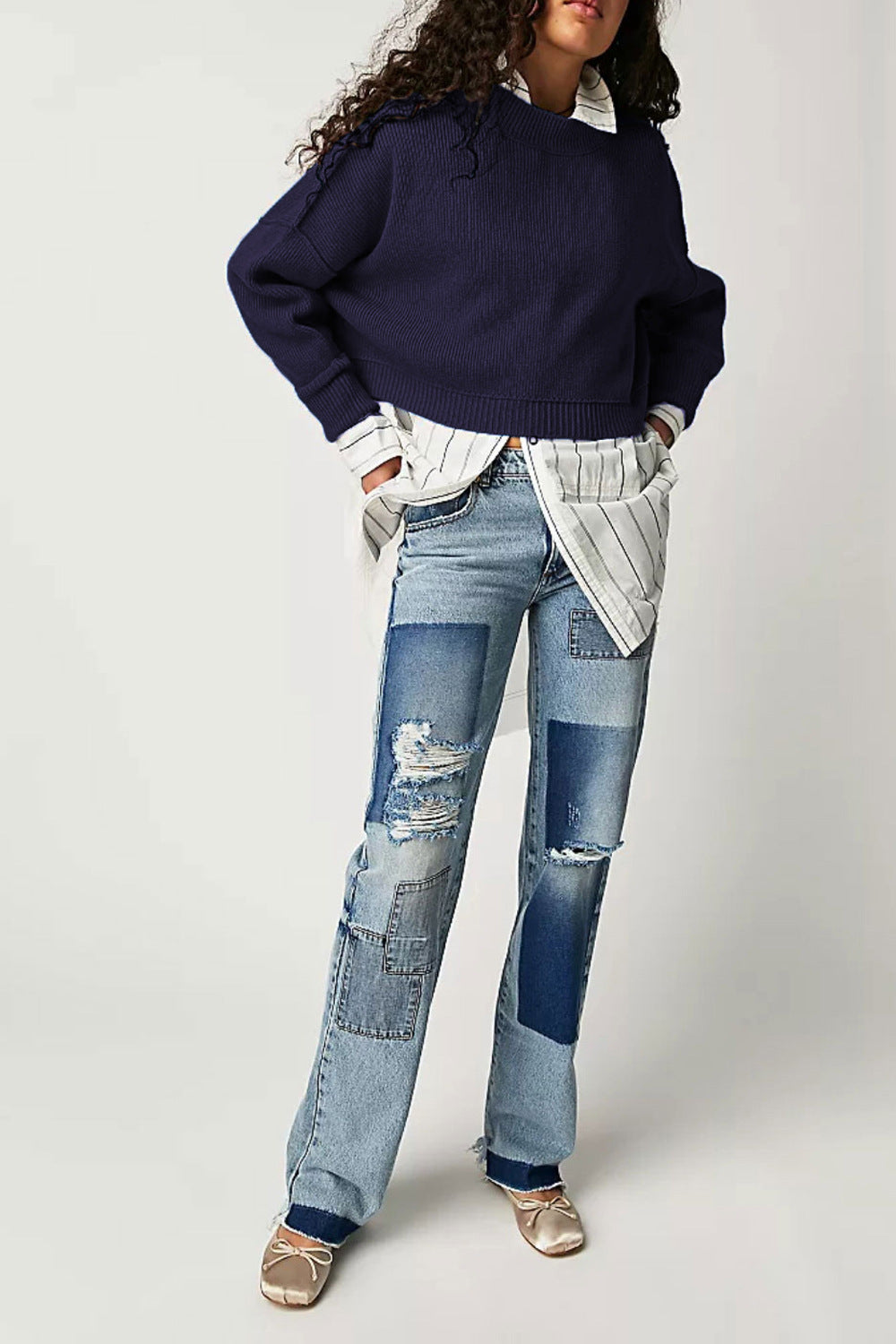 Solid Round Neck Sweater - DippedShop Wholesale - #4755