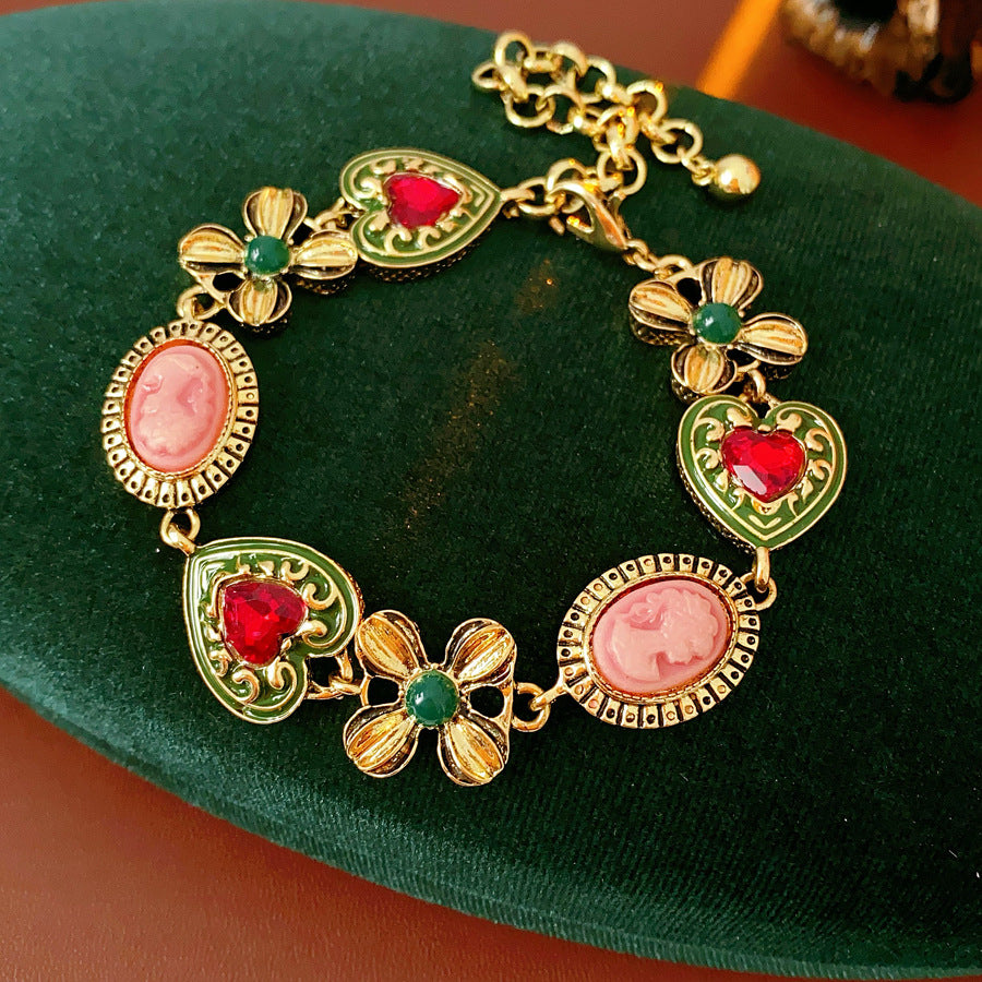 Retro Rhinestones Floral Heart Chain Necklace 6W6JNC920