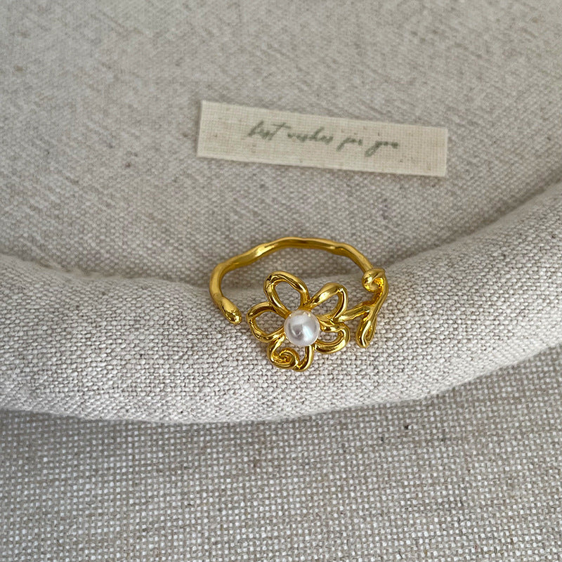 Floral Pearl Open Ring - DippedShop Wholesale - #8275
