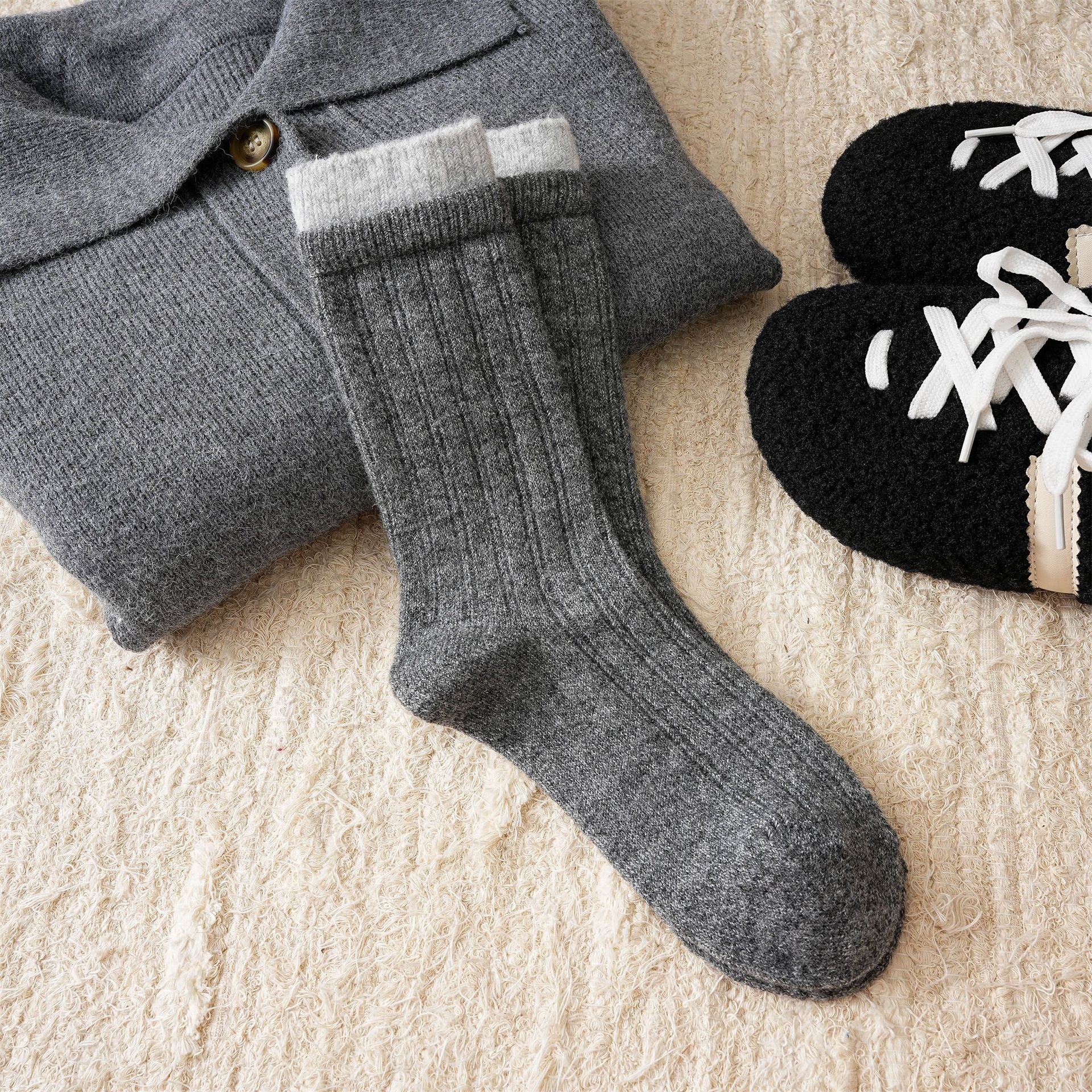 Color Block Double Ribbed Thickened Crew Socks 6W8FSO660
