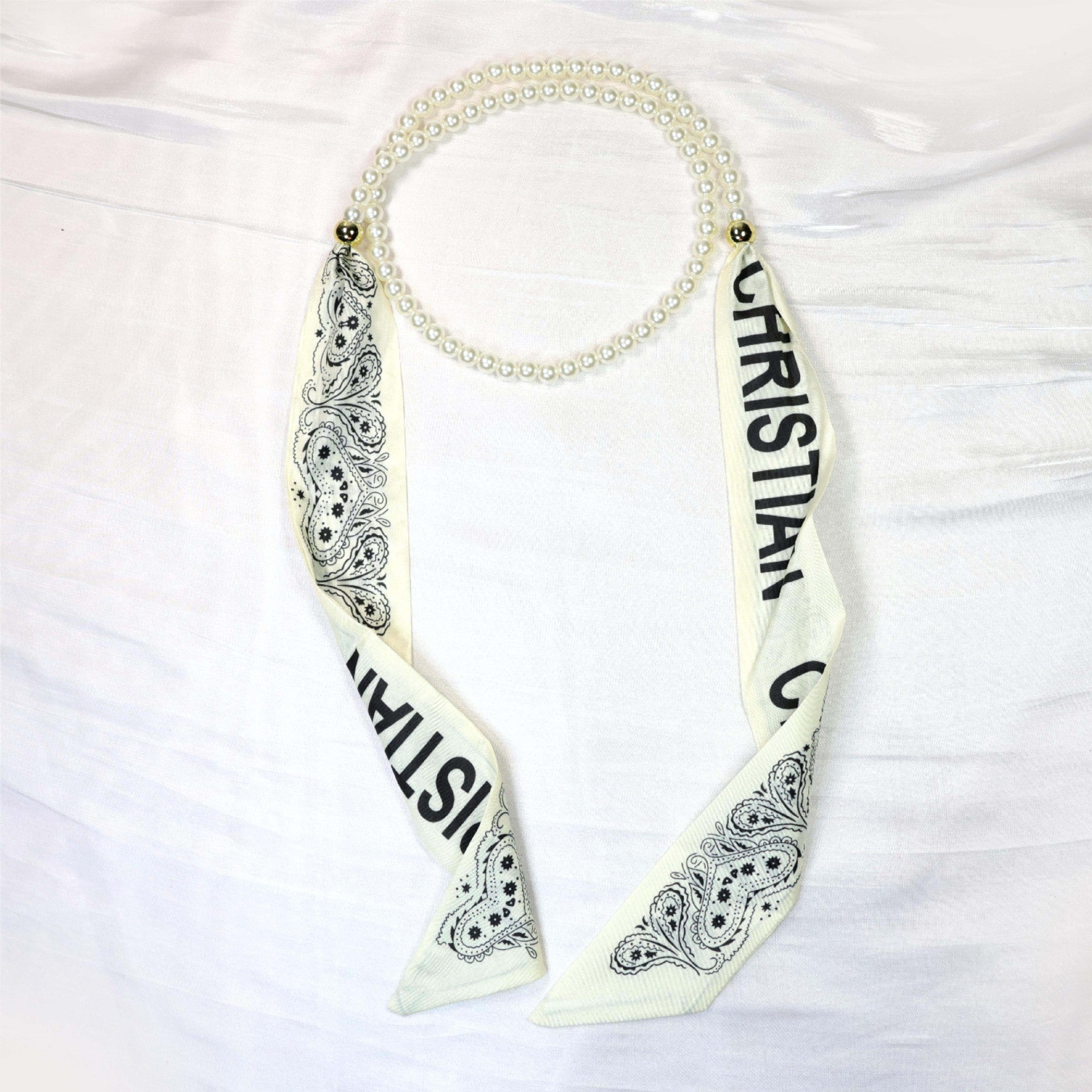 Elegant Floral Print Pearl Scarf Skinny Heanband MK2BW6W6HBD121