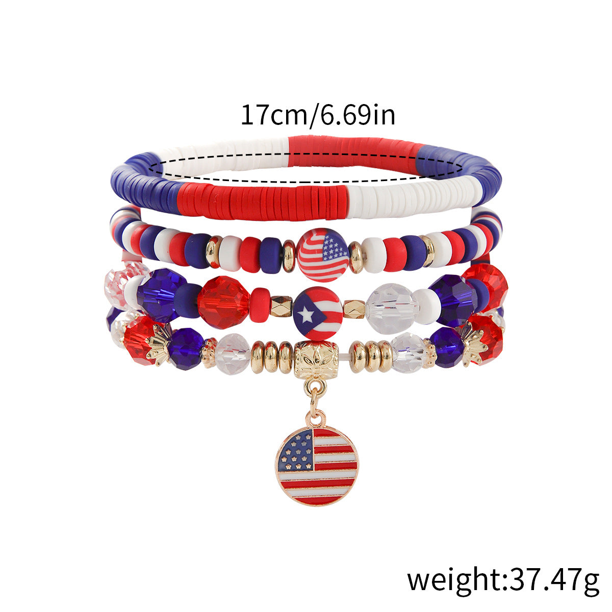 Stylish USA Flag Elastic Beaded Chain Bracelets Set 8ZA6JBR301L