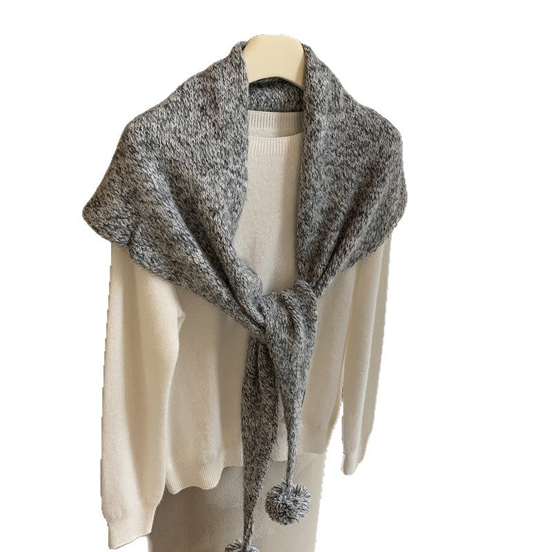Knit Pom-Pom Shawl - DippedShop Wholesale - #2915