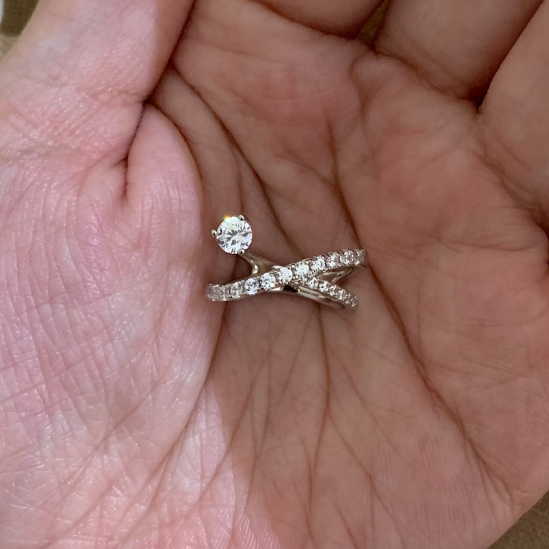 Stylish Cross Meteor Diamonds Open Ring 8ZA6JRG130L