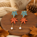 Maple Leaf Pearl Drop Earrings - DippedShop Wholesale - #9955