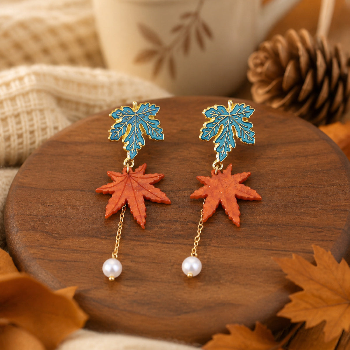 Maple Leaf Pearl Drop Earrings - DippedShop Wholesale - #9955