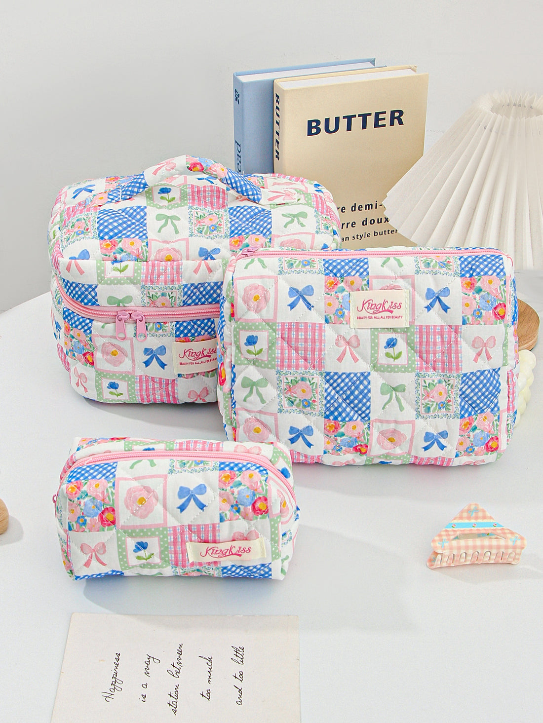 Cute Cherry Bow Print Travel Makeup Bag DP25H571