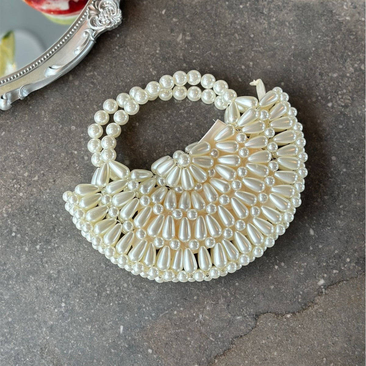 Mini Hand-Woven Pear Beaded Crescent Handbag 8CW6BBG504T