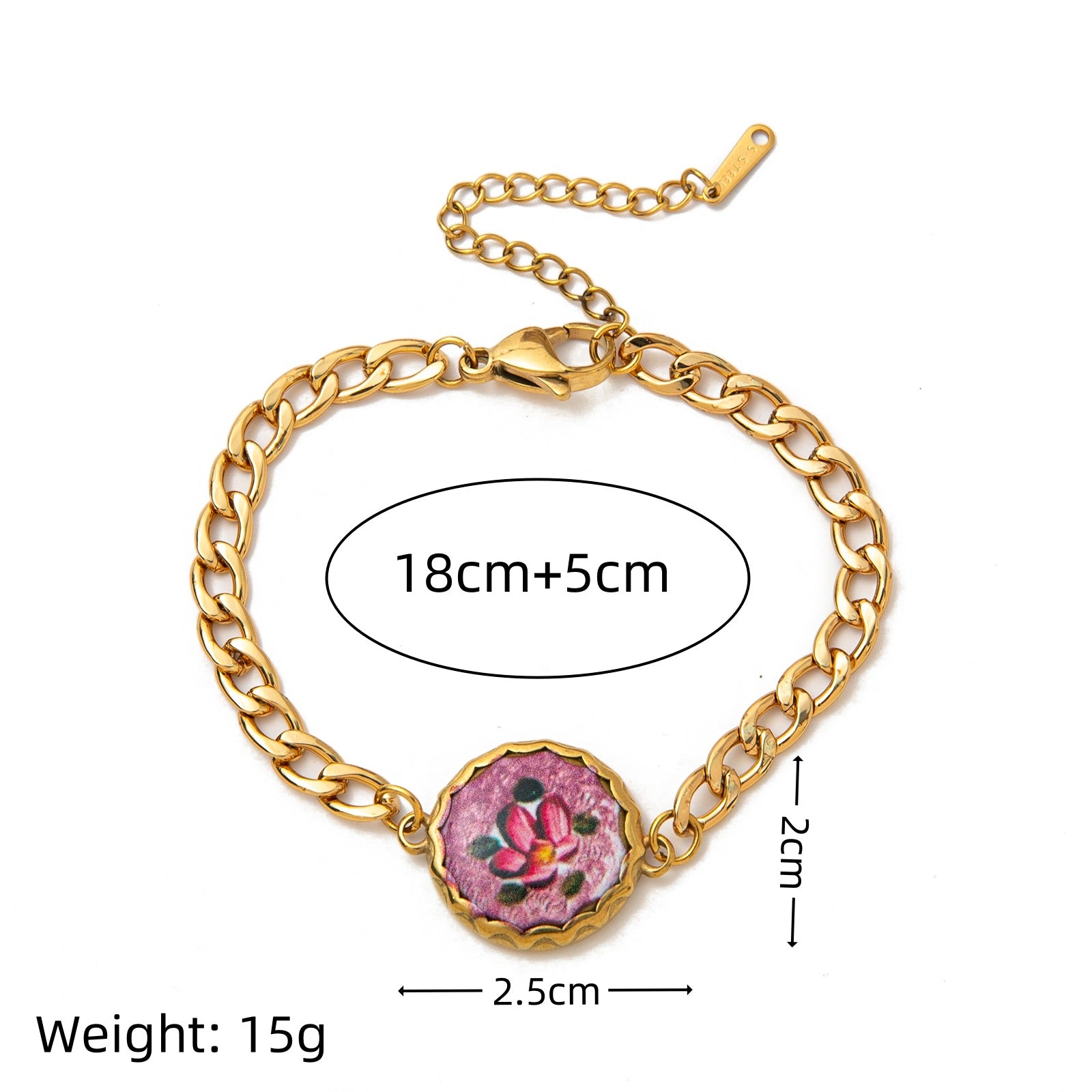 French Style Enamal Floral Print Charm Bracelet 6W6JBR332